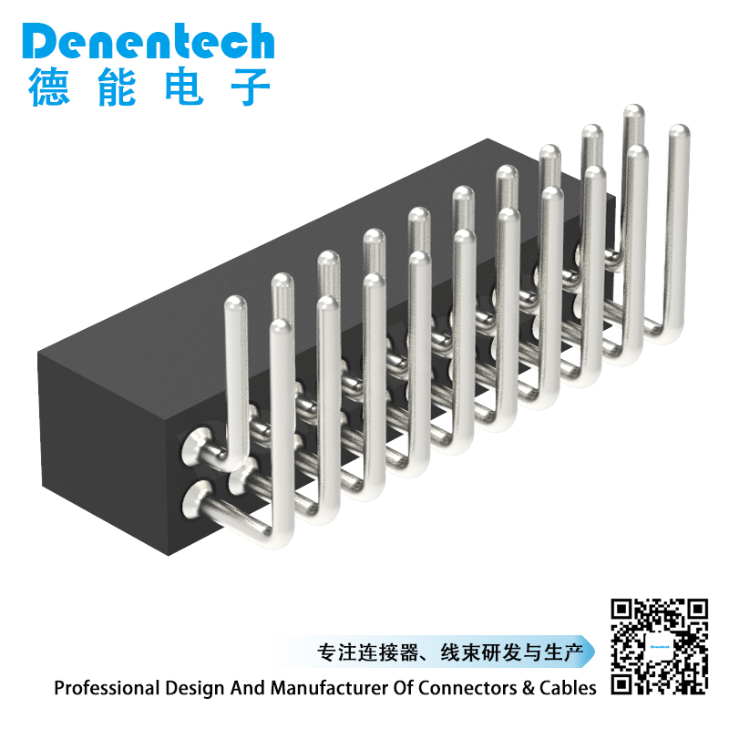 Denentech 专业工厂1.27MM圆P排母H3.80xW3.25双排90度弯插灯条连接线排母